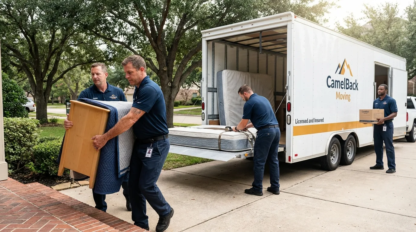 Crew loading residential truck for cross-state move from Washington, NC